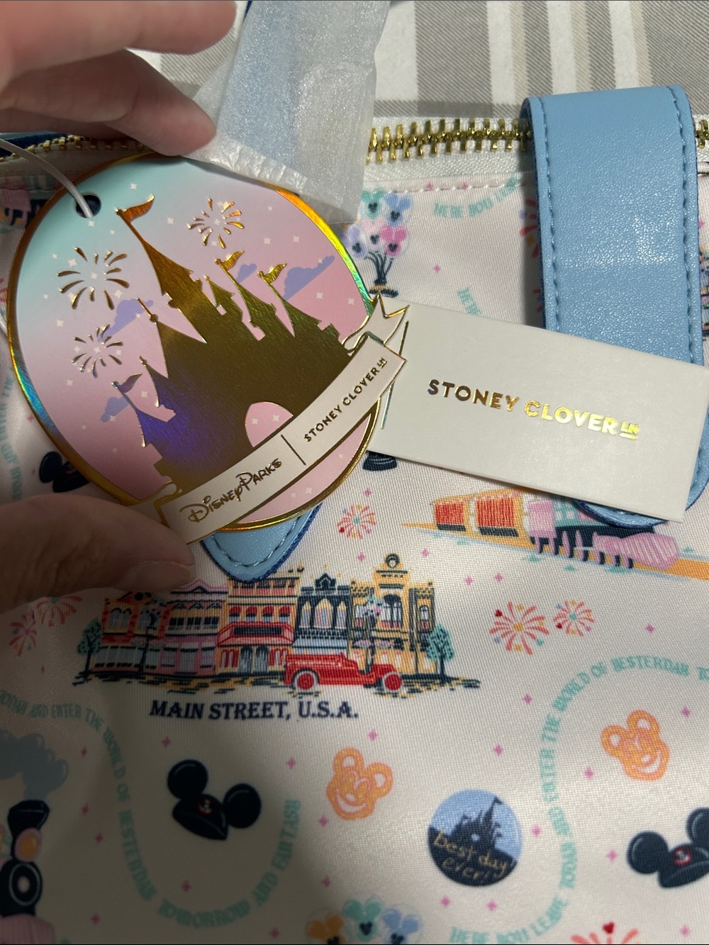 Stoney Clover Lane Light Blue Tote with Gold Accents